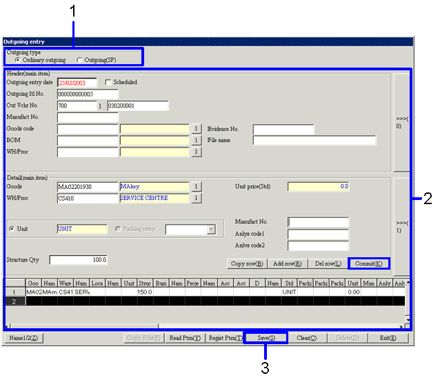 Procedure for outgoing entry/incoming entry